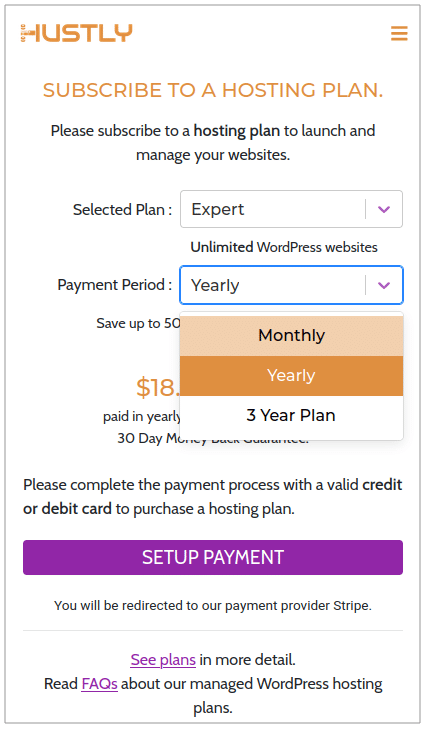 Hustly - Select a plan